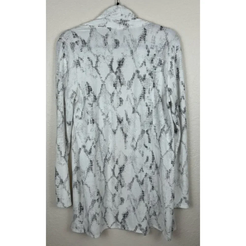 White House Black Market Snakeskin Print Open Cardigan Medium Gray White